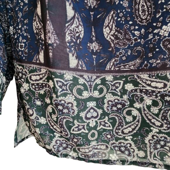 Sanctuary Blouse, Paisley Long Sleeve, Tie neck, long sleeve, size medium - Picture 6 of 12